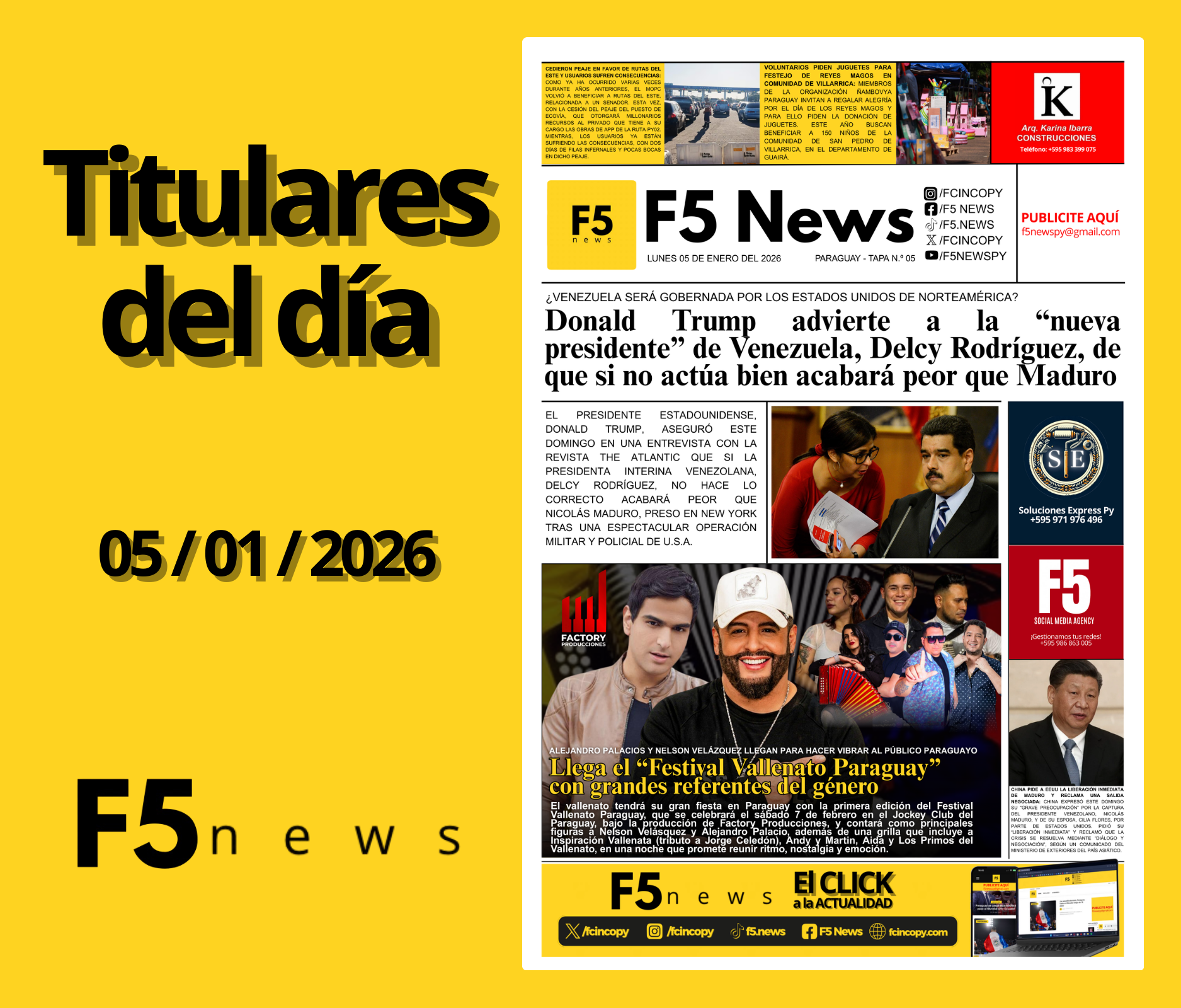 Principales títulos del 05 de enero del 2026.